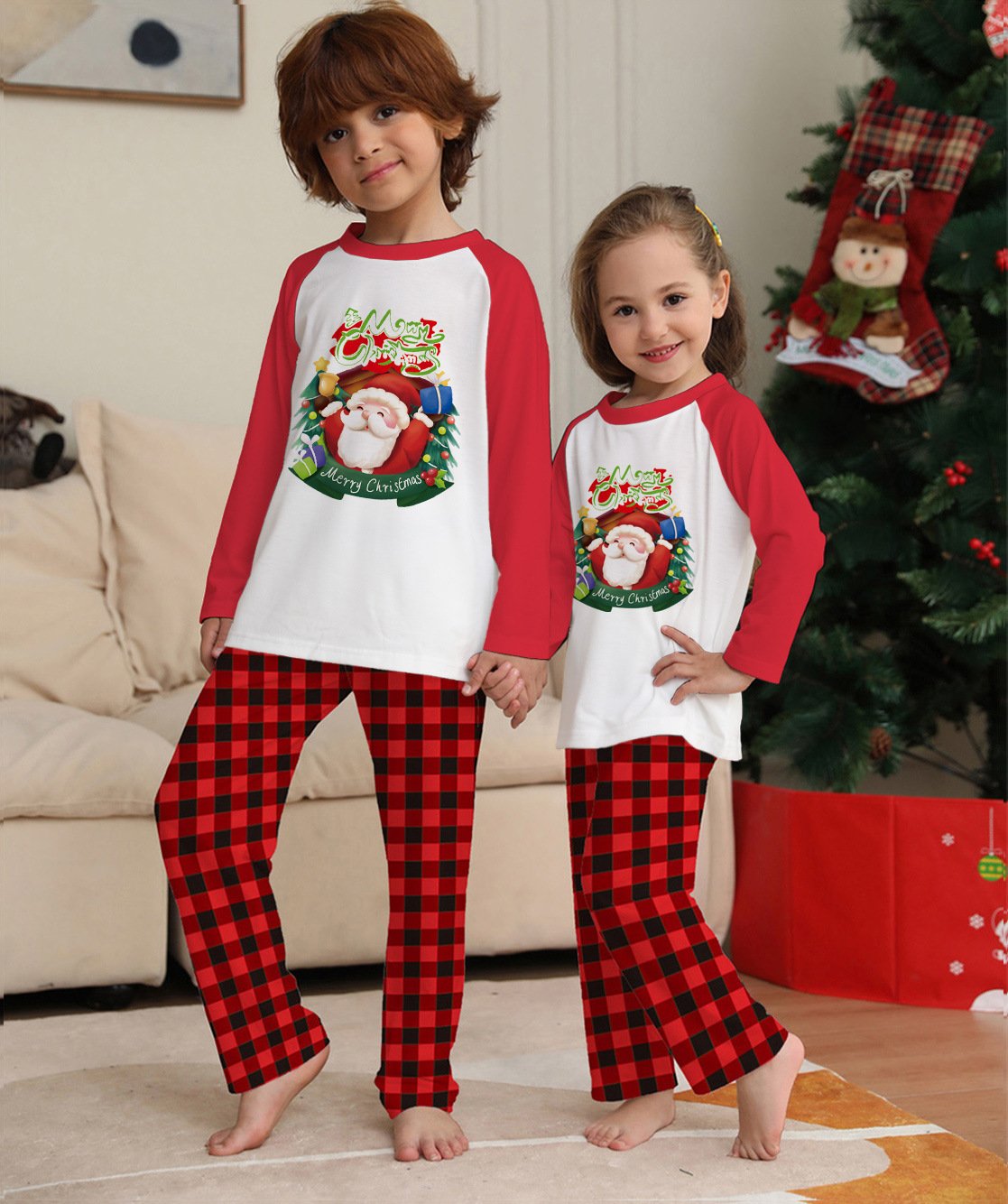 4d3d60f3-bea6-44ee-881e-e0a630372369.jpg Christmas Parent-Child Clothes Set Long Sleeve T-Shirt Plaid Pants Family Matching Pajamas - Image 2