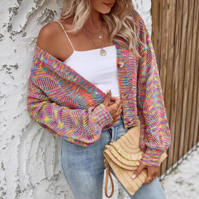 Color Retro Cardigan All-match Sweater Women - Image 3