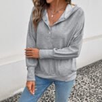 Design Cardigan Hooded Solid Color Waffle Sweater - Image 3