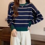 Round Neck Striped Pullover Short Long Sleeve Slim Fit - Image 4