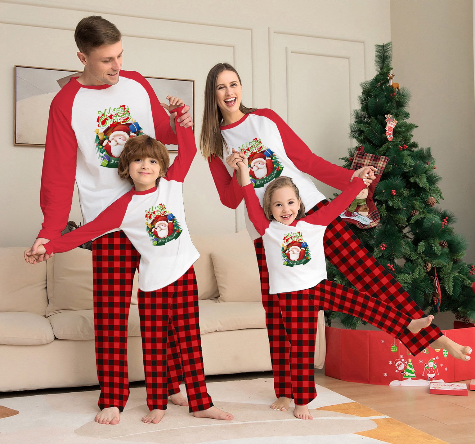 a28c4243-6858-49ff-bc1f-d9fc43f95103.jpg Christmas Parent-Child Clothes Set Long Sleeve T-Shirt Plaid Pants Family Matching Pajamas - Image 1