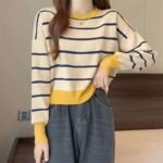 Round Neck Striped Pullover Short Long Sleeve Slim Fit - Image 3