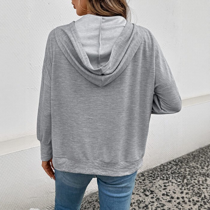 Design Cardigan Hooded Solid Color Waffle Sweater - Image 4