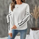 Bow Round Neck Long Sleeve Pullover Hoodie Women - Image 4